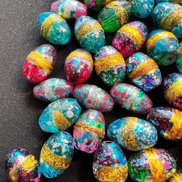 NWOT📌 80 Glass Beads Oval Hand Painted  for Jewelry Making - Craft - Creative - Picture 6 of 16